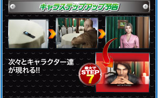 キャラステップアップ予告 次々とキャラクターたちが現れる！！ 最大でSTEP7