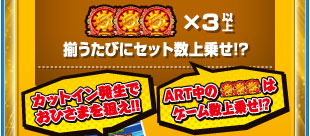 おひさま揃い×3以上　揃うたびにセット数上乗せ！？　カットイン発生でおひさまを狙え！！　ART中のおひさま揃いはゲーム数上乗せ！？