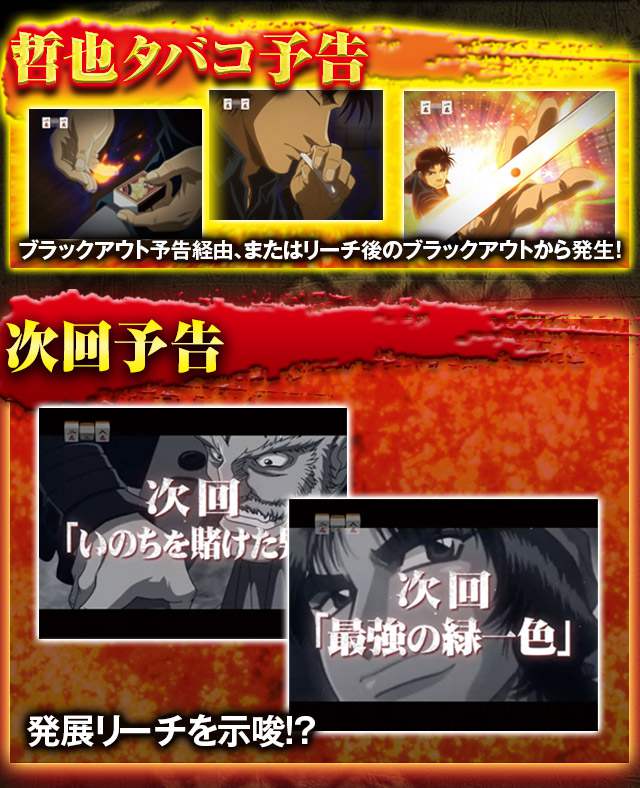 哲也タバコ予告,
次回予告の説明