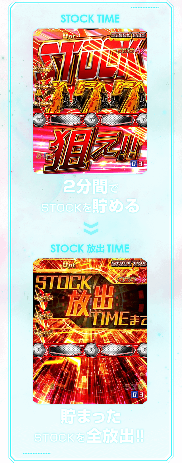 STOCK TIME　２分間でSTOCKを貯める　⇒　STOCK 放出 TIME　貯まったSTOCKを全放出！！